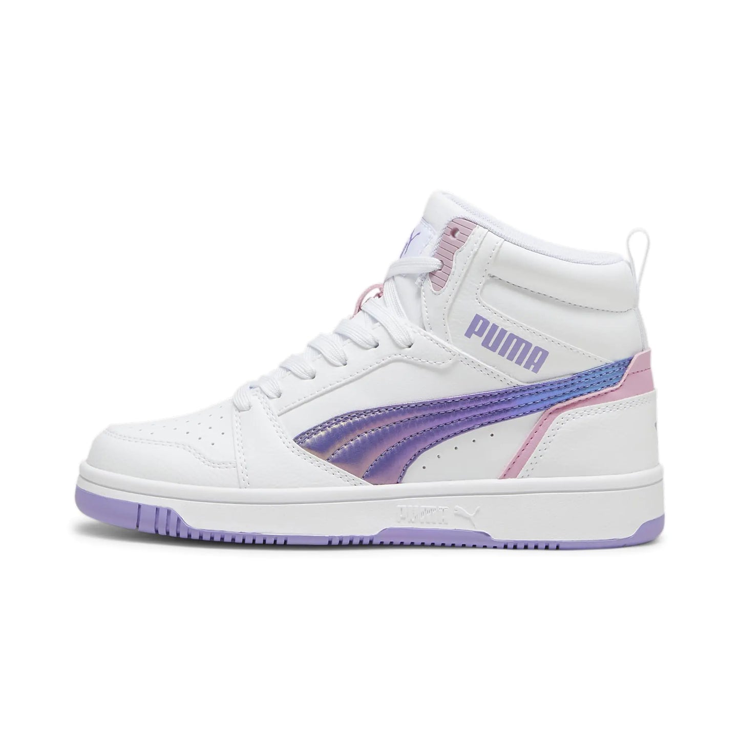 PUMA Rebound Layup Mid Sneaker White-Lavender Alert-Mauved Out 5 US Unisex Big Kid