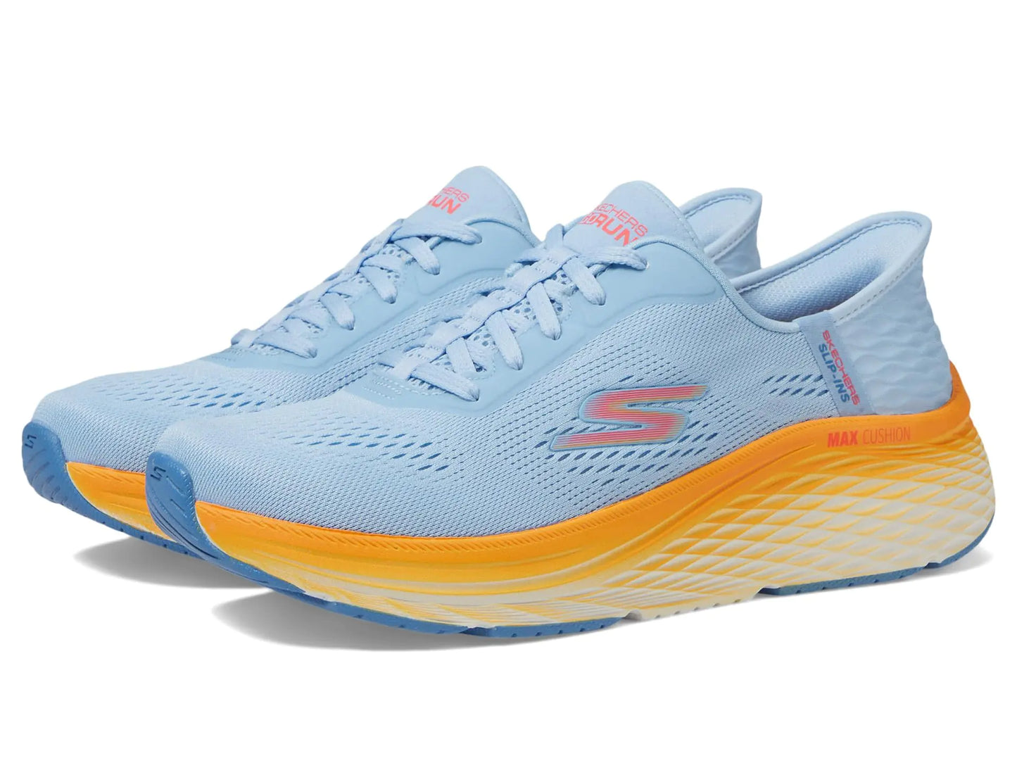 Skechers Womens Max Cushioning Elite 2.0 Solace Hands Free Slip-Ins Sneaker Blue/Orange 11 Wide