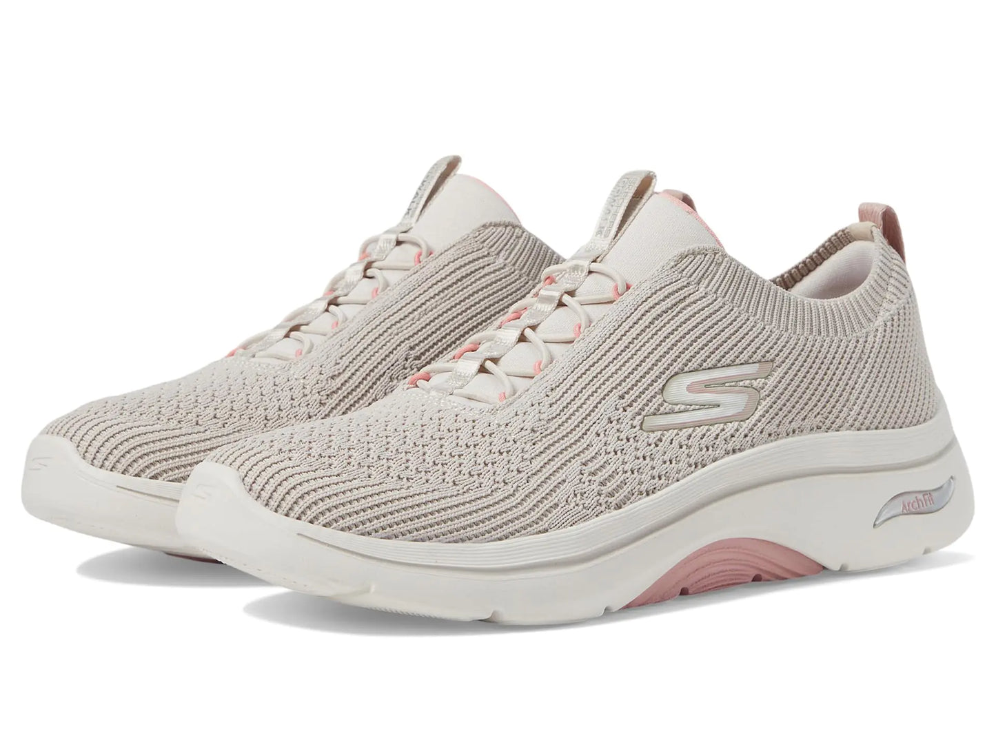 SKECHERS Womens Go Walk Arch Fit 2.0 Sofia Sneaker Taupe/Pink 7.5