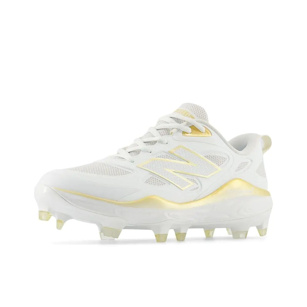New Balance Womens Fresh Foam Velo V4 Molded Softball Shoe White/Gold 10.5