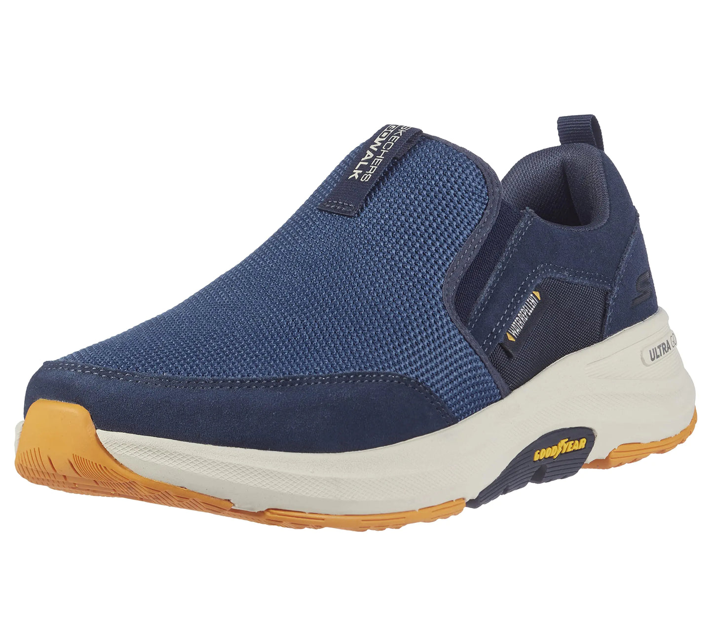 Skechers Mens Go Walk Outdoor-Athletic Slip-On Trail Hiking Shoes with Air Cooled Memory Foam Sneaker Navy/Yellow 12 X-Wide