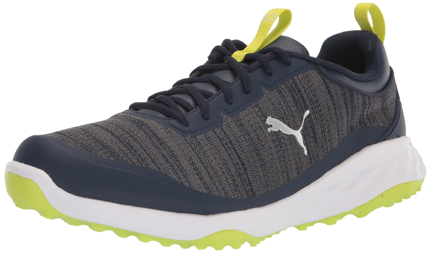 PUMA Golf Mens Fusion PRO Golf Shoe Peacoat-Puma Silver-Limepunch 9.5