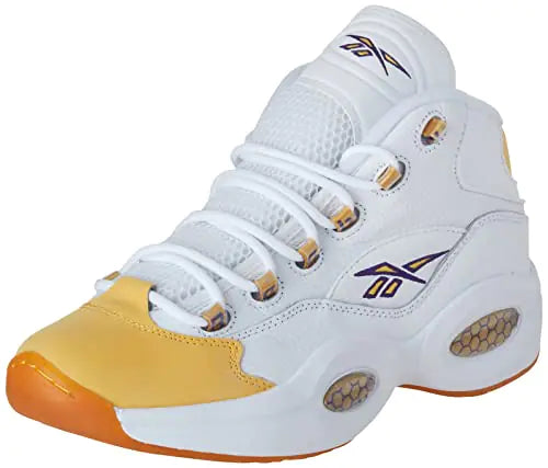 Reebok mens Question Mid Shoes Sneaker White/Yellow Thread/Ultra Violet 8