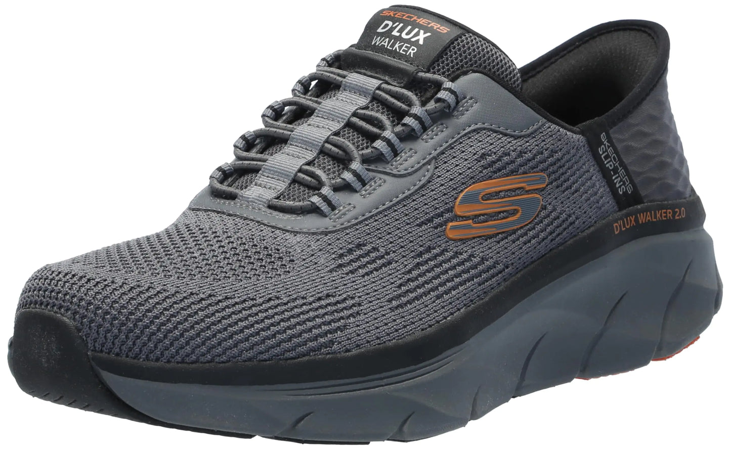 Skechers Mens DLux Walker 2.0 Rezinate Hands Free Slip-in Sneaker Charcoal/Orange 12