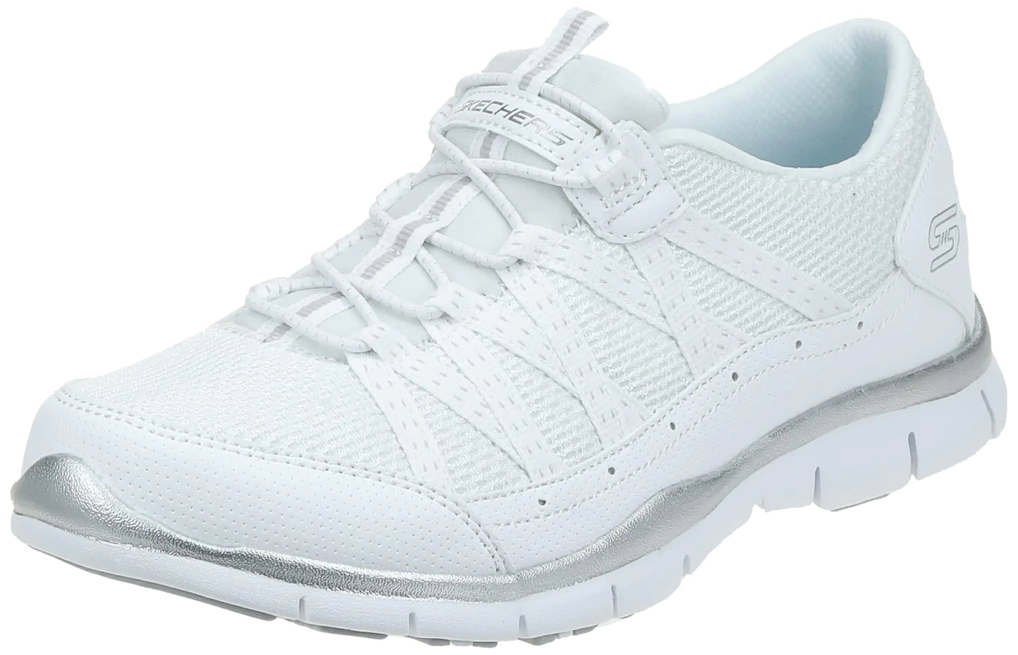 Skechers Womens Gratis-Strolling Sneaker White/Silver WSL 9 M US