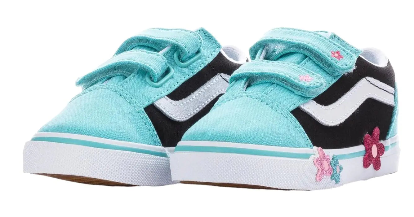 Vans Kids T Old Skool V (Toddler) Sneaker Glitter Flower Power Multi/True White 9 US Unisex