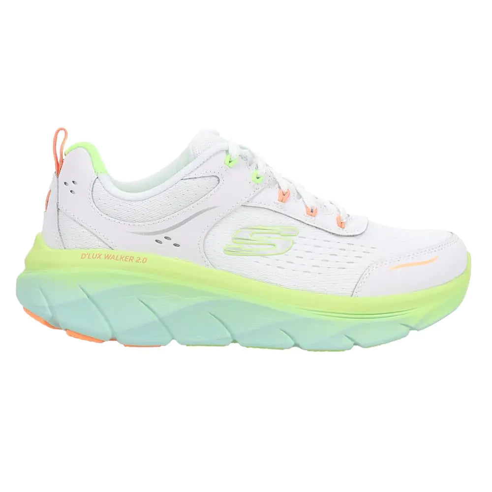 SKECHERS Womens DLux Walker 2.0 Neon Sites Sneaker White Multi 6